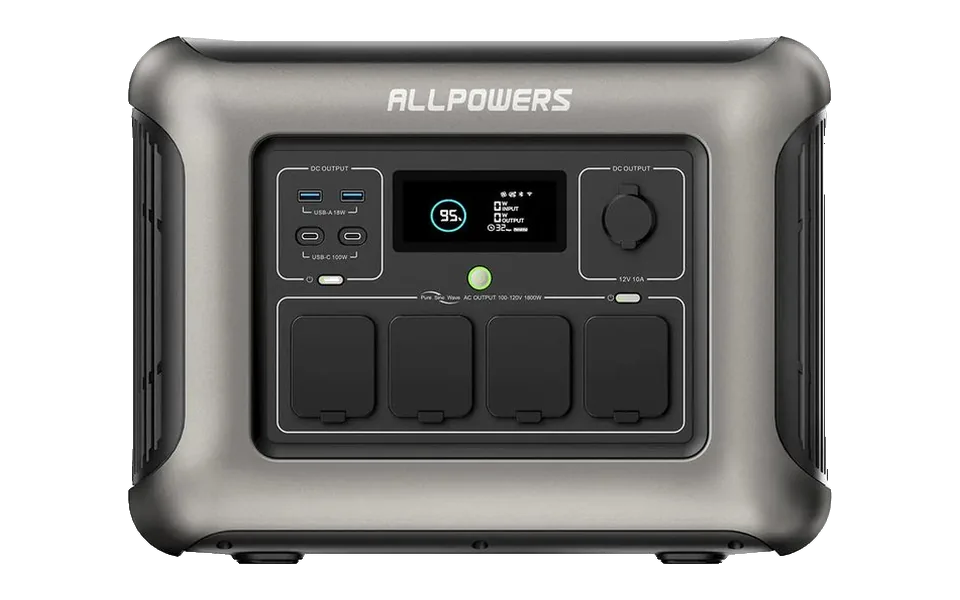 ALLPOWERS R1500, front view with its outlets and display