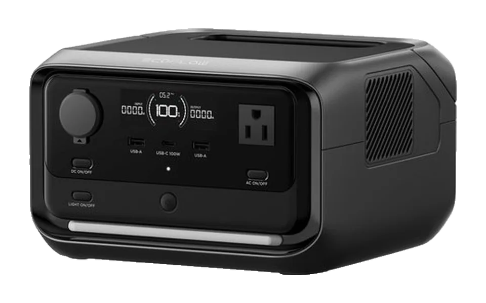 EcoFlow RIVER 3 Plus, front view with its display and outlets